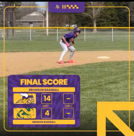Bronson baseball beats Mendon 14-4
